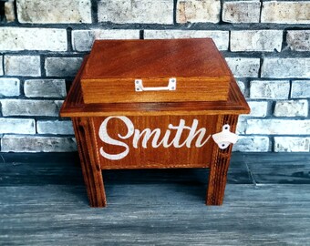 Rustic  personalized  mini patio wood cooler- Farmhouse style ,Handmade  gift,custom Laser engraved ,personal ice chest, wedding gift