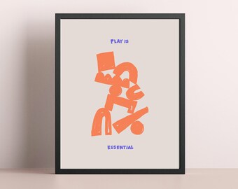 Play Is Essential, Art Print Digital Download Printable Colorful Illustration