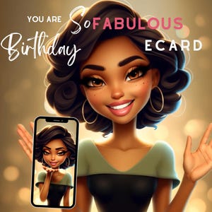 Cartão eletrônico de aniversário de mulher negra, vídeo animado de aniversário mágico de menina negra com música falando sobre a africana Angelica Bday2