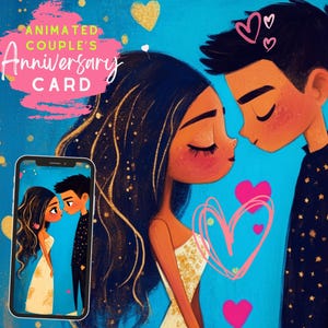 Video di auguri per anniversario di coppia, video animato per anniversario digitale con musica, anniversario Anime Love Jones