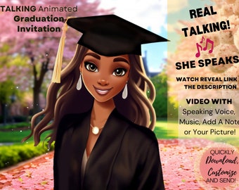 Animiertes Einladungsvideo für afroamerikanische Abschlussfeier, digitales animiertes Einladungsvideo für Black Girl Magic Graduate mit Musik Diamond2