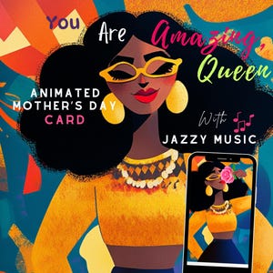 Afro-Amerikaanse Moederdagkaartvideo, digitale zwarte moederwenskaart moeder, zwarte meid magie geanimeerde video, met jazzmuziek MelodyMD