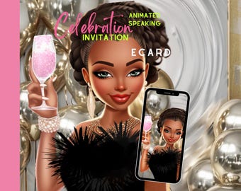 Animierte Black Woman Party Einladung: Digitale Ecard mit Musik