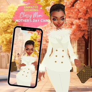 Vidéo élégante de carte de voeux pour la fête des mères afro-américaines, carte numérique noire, vidéo d'animation Black Girl Mag avec musique parlante