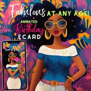 Vidéo de carte de voeux d'anniversaire de femme noire, vidéo numérique d'animation numérique d'anniversaire de fille noire africaine avec musique, Gina Bday