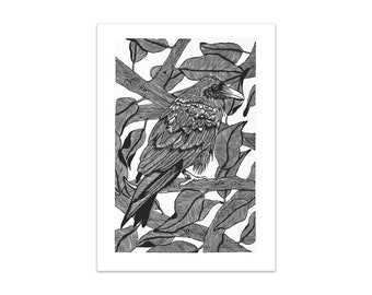 Corvidae -- Crow Linocut Print