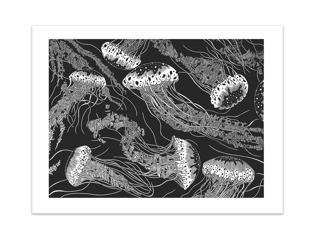 Bloom Jellyfish Linocut Print Etsy