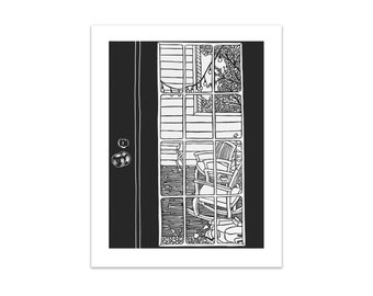 Views From Outside My Windows, Part 1 -- Linocut Print