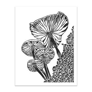 Mycena -- Mushrooms Linocut Print