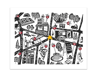 Five Points Map -- East Nashville Linocut Print