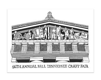 The Craft Pediment -- Nashville Parthenon Linocut Print