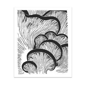 Champignon -- Mushroom Fungi Linocut Print