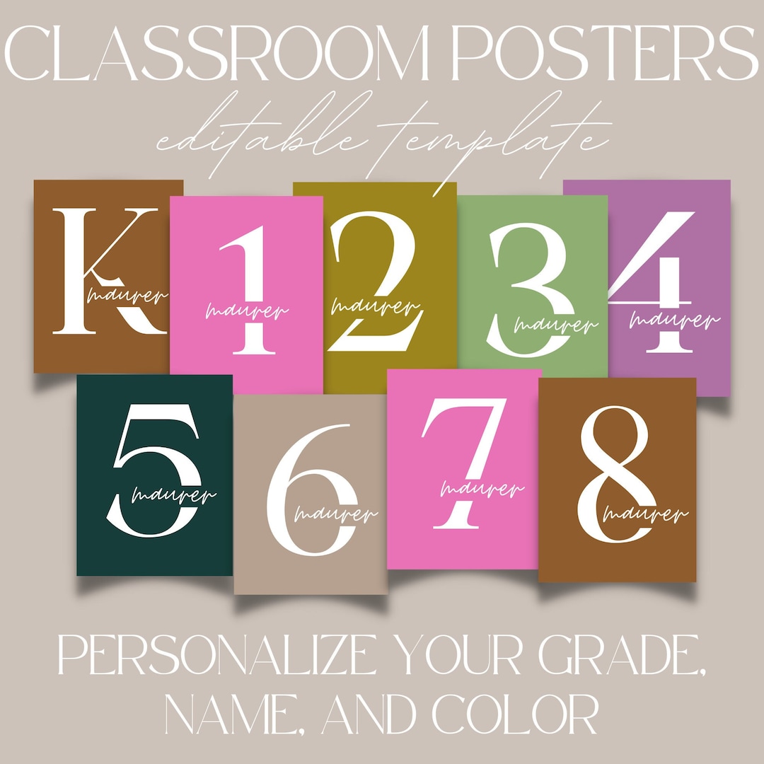 Customizable Classroom Signs With Grade & Name CANVA TEMPLATE! Use for ...