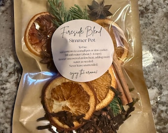 Fall Simmer Pot Kit | Set of 3 Stovetop Potpourri Packs | Fireside Blend Home Fragrance Gift Set, Dried Orange Cinnamon Simmering Spices