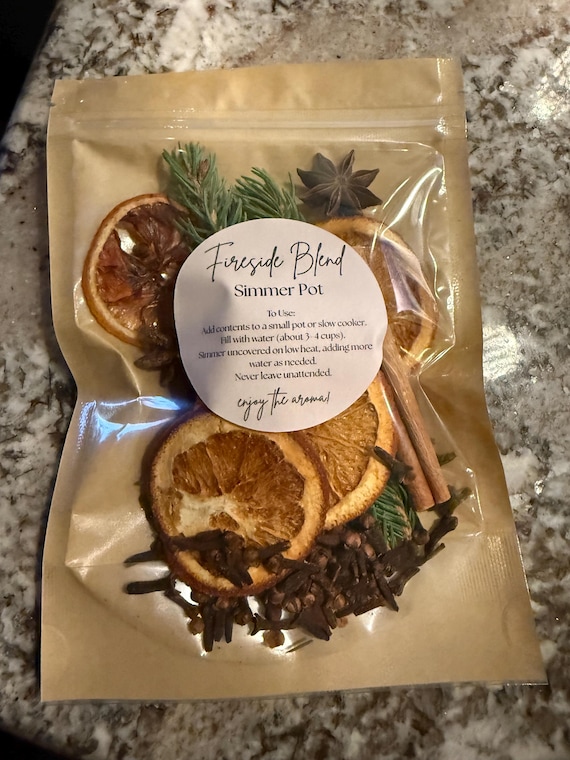 3 pack Fall Simmer Pot Kit | Stovetop Potpourri Packs | Fireside Blend Home Fragrance Gift Set, Dried Orange Cinnamon Simmering Spices