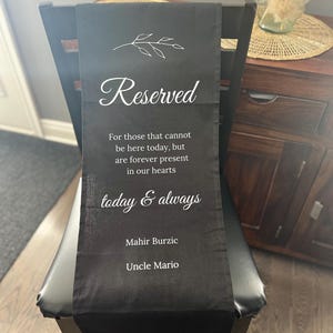 Free US/Can Shipping Personalized Wedding Memorial Reserved Chair Sign Cotton Fabric, Customizable Tribute for Up to 5 Names, DTF Printed