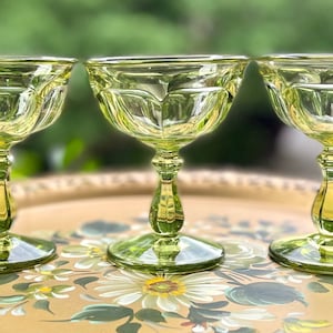 Imperial Glass Old Williamsburg Verde Green Champagne Coupe/Craft Cocktail Glass/Martini Glass/Coupe Style Glass/Vintage Coupe set of 2 or 3