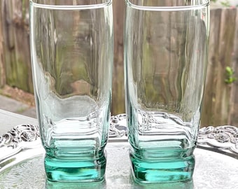Vintage Libbey Carrington Green Highball Glasses/Green Iced Tea Tumblers/Collins Cocktail Glass (Set of 4)