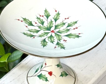 Lenox Holiday Compote/Footed Holly Berry Server/Lenox Holiday Dimension China/Christmas Dishes/FestiveTableware