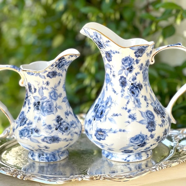 Godinger Antique Reflections Chintz Alicia Pitcher/Blue Floral Pitcher/Blue Floral Vase/Chinoiserie Chic/Grandmillenial Style/Rose Pitcher