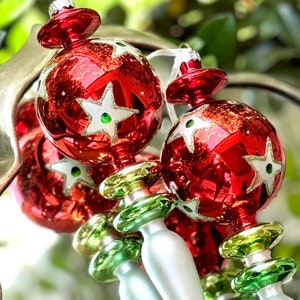 Vintage Whimsical Glass Christmas Ornaments/Traditional Christmas Ornaments/Finial Christmas Ornaments/Large Christmas Tree Ornament Set/2