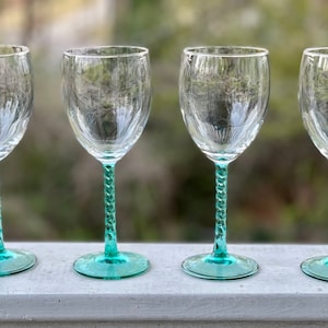 Vintage Cristal D’Arques Angelique Aqua Wine Glass/Aqua Stem Wine Glass/Twisted Stem Wine Glass/Teal Stem Wine Glass
