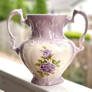 Double Handled Ironstone Floral Vase/Floral Urn/Lavender Floral Urn/Victorian Urn