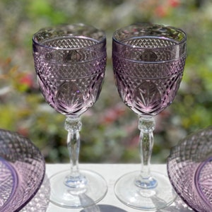 Cristal D'Arques-Durand Antique Amethyst Water Goblets/Purple Wine Glasses/Purple Goblets/Lavender Wine Glass/Lavender Goblets- set of 2