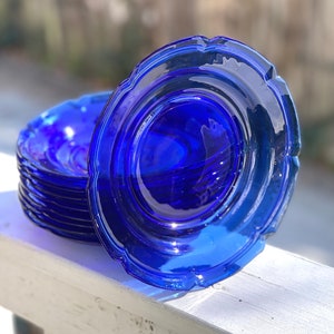 Cobalt Blue Glass Salad Plates/Luncheon Plates/Blue Glass Plates/Cobalt Buffet Plates set of 2