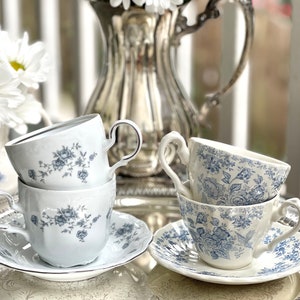 Last one Blue and White Cup and Saucer Sets/Wedding Teacups/Bridal Shower Tea/Tea Parties/Baby Shower Teacups/Teacups and Saucer sets image 1