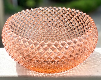 Vintage Pink Depression Glass Bowl/Anchor Hocking Miss America Pink Cupped Bowl/Pink Fruit Bowl/Pink Diamond Cut/Pink Centerpiece Bowl-Read!