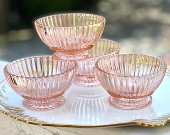 Vintage Pink Depression Glass/Anchor Hocking Queen Mary Pink sherbet bowl/berry bowl/sauce bowl/nut bowl/ice cream bowl/dessert bowl- S/4