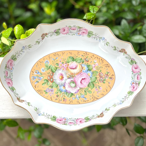 Floral Scalloped Decorative Bowl/Chinoiserie Chic Home Decor/Southern Style/GrandMillenial Style/Floral Curved Bowl/Built In Decor