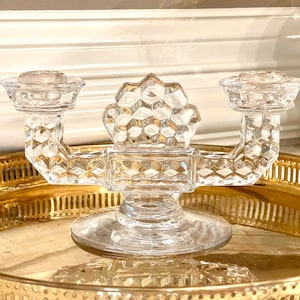 Last one! Vintage Fostoria American Clear double flat foot candlestick sold individually