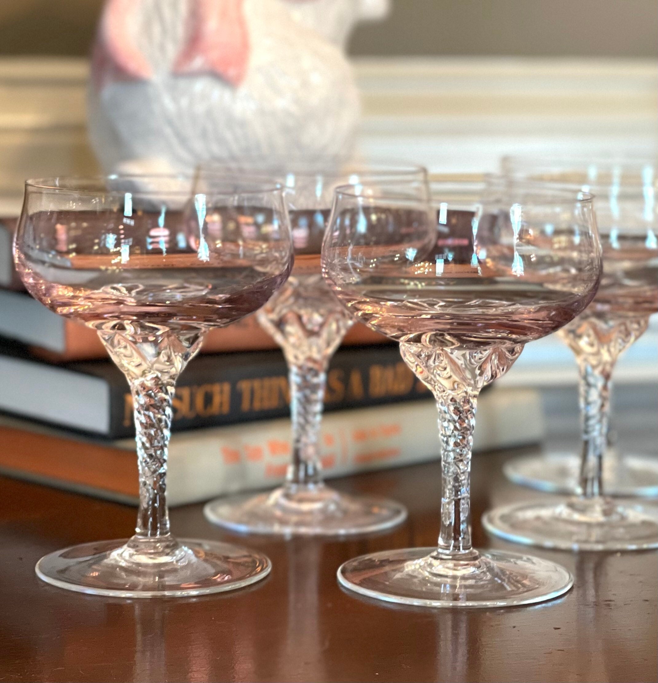 REAWOW Pink Champagne Glasses 5 OZ Champagne Coupe Glasses  Classic Cocktail Glassware Gilded Dessert Cup Creative Unique Gift Set of  2: Champagne Glasses