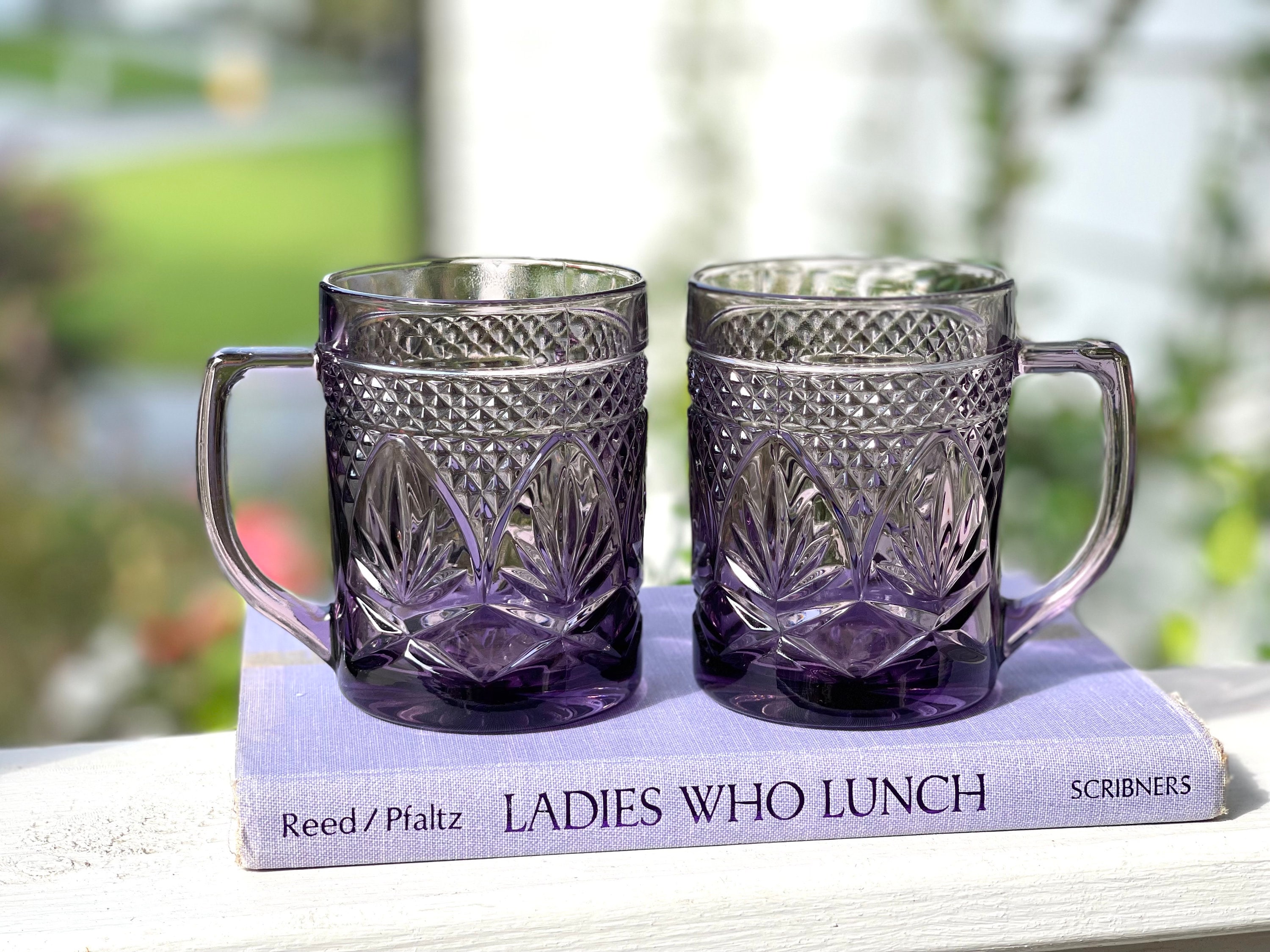 Cristal D'arques-durand Antique Amethyst Mugs/purple Glass Mugs