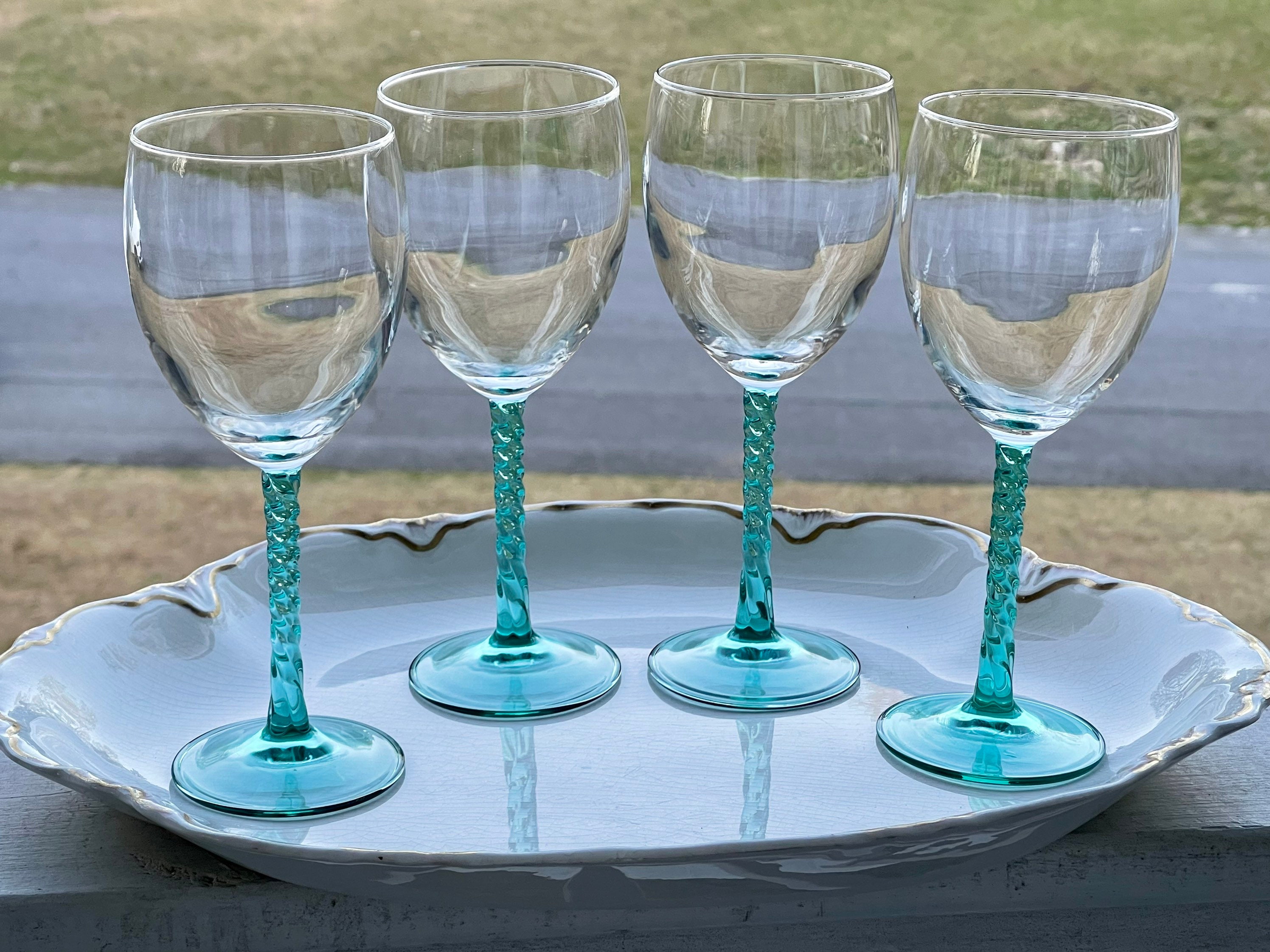 Vintage Cristal D'arques Angelique Aqua Wine Glass/aqua Stem Wine