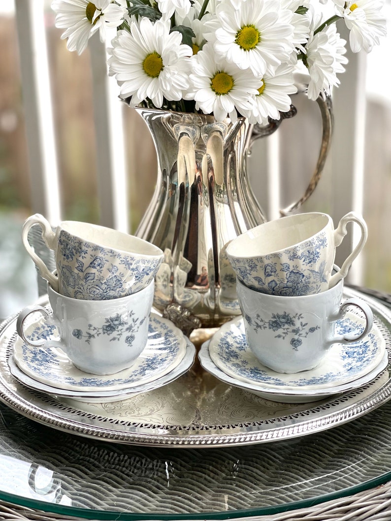 Last one Blue and White Cup and Saucer Sets/Wedding Teacups/Bridal Shower Tea/Tea Parties/Baby Shower Teacups/Teacups and Saucer sets image 3