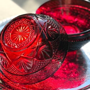 Vintage Cristal D’Arques Antique Ruby bowls/Christmas Bowls/Red pressed glass/Luminarc France set of 4