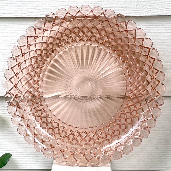 Anchor Hocking Waterford Pink Sandwich Plate/pink depression glass/pink serving platter/pink waffle sandwich plate/pink wedding cake plate