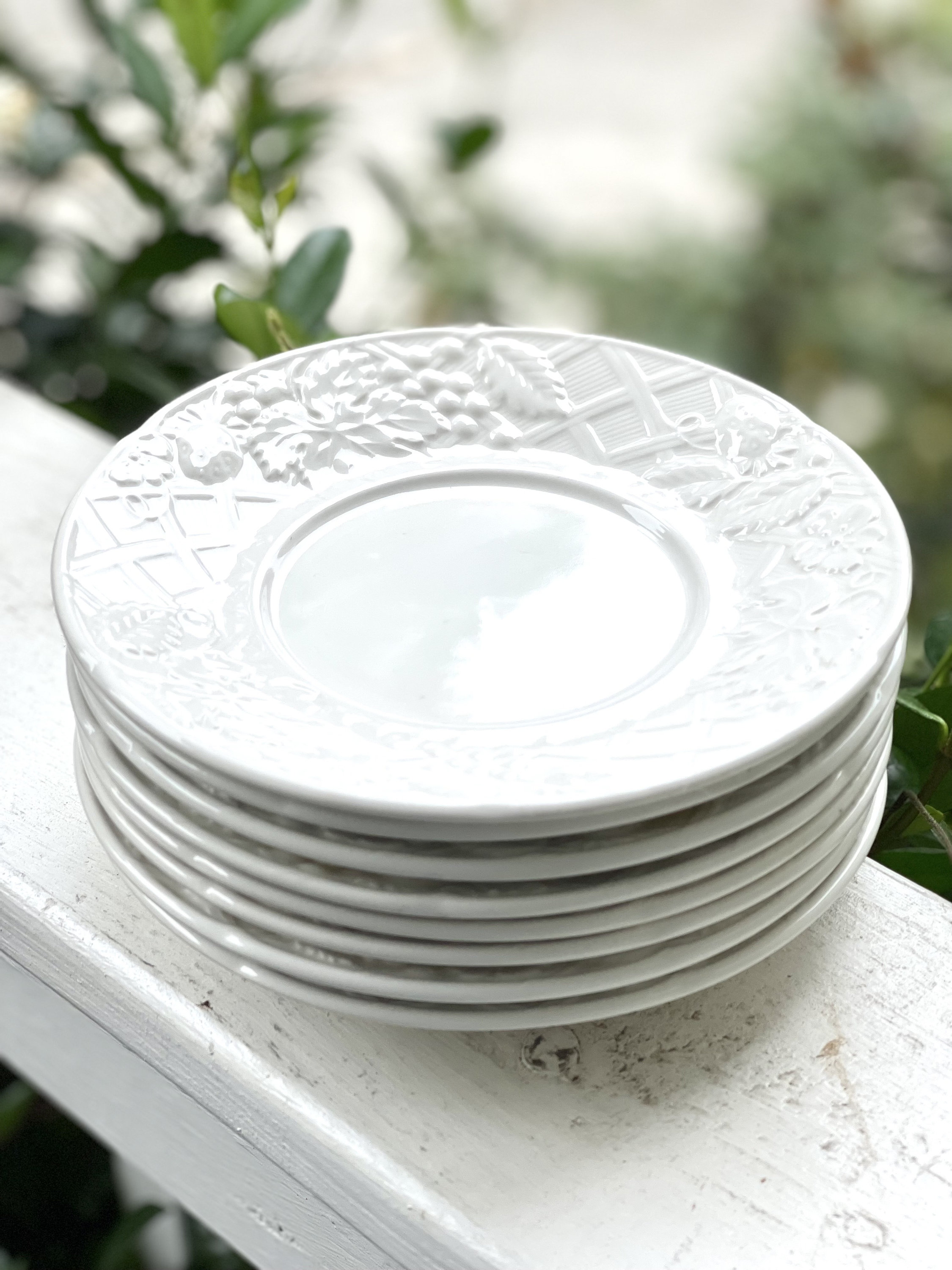 Mikasa English Countryside Saucers: Embossed White Dessert Plates