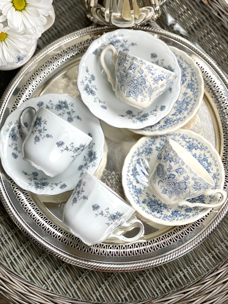 Last one Blue and White Cup and Saucer Sets/Wedding Teacups/Bridal Shower Tea/Tea Parties/Baby Shower Teacups/Teacups and Saucer sets image 6