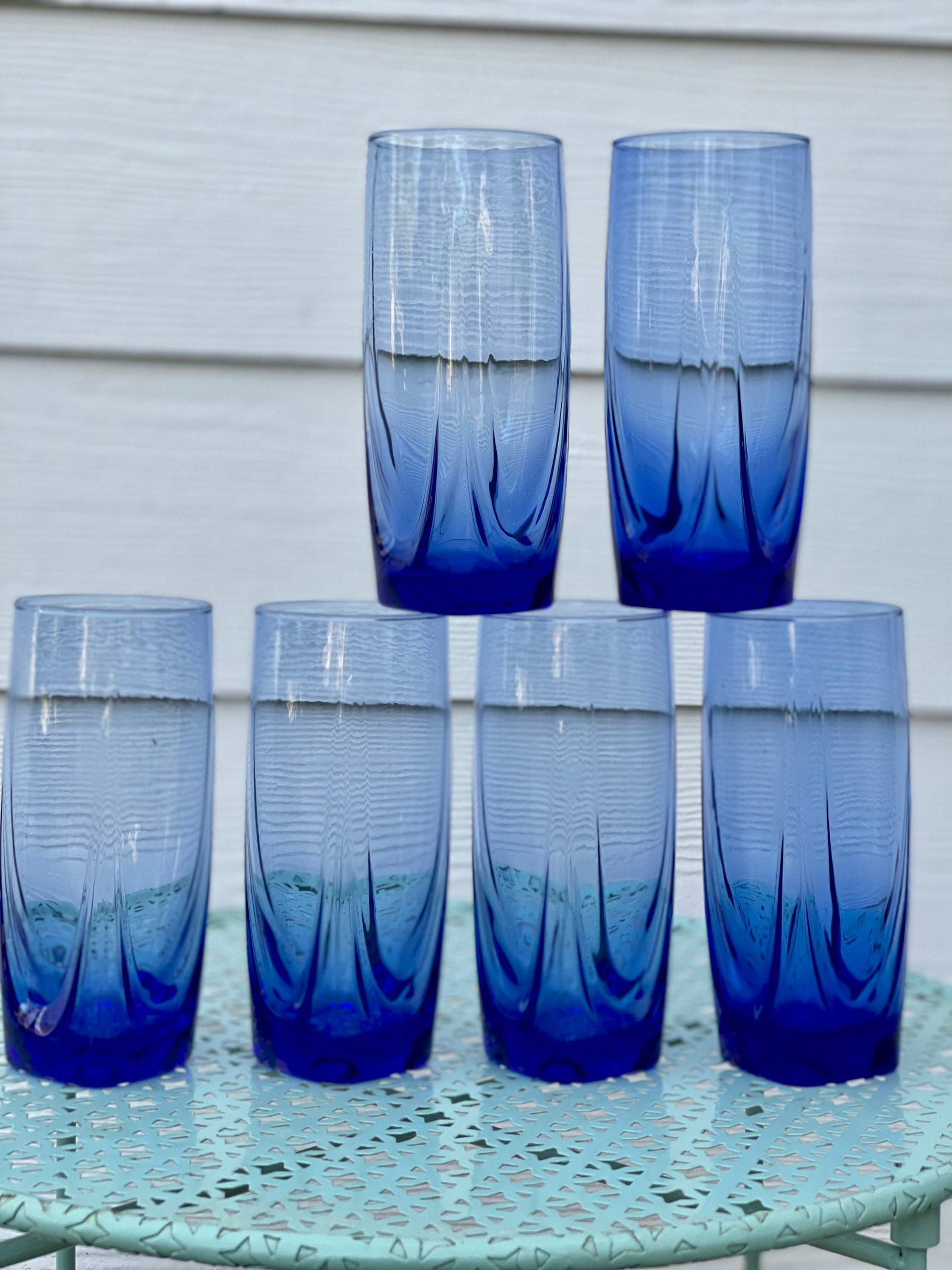 Vintage Libby WAVES Drinking Glasses Tumblers Set Of Four Clear Glass 18 oz