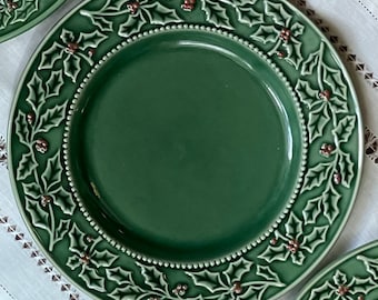 Sold individually- Christmas Berries by Hampton Forge Hampton At Home Dinner Plates-Christmas Plates-Christmas dishes-Majolica-green plates