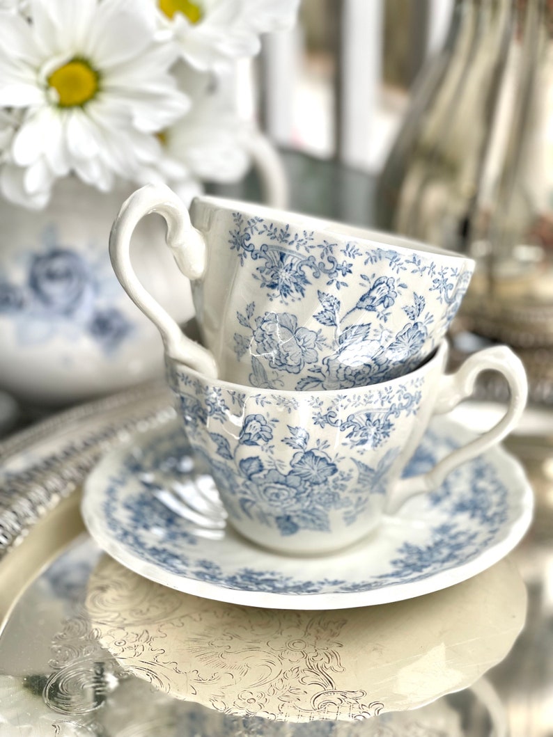 Last one Blue and White Cup and Saucer Sets/Wedding Teacups/Bridal Shower Tea/Tea Parties/Baby Shower Teacups/Teacups and Saucer sets image 7