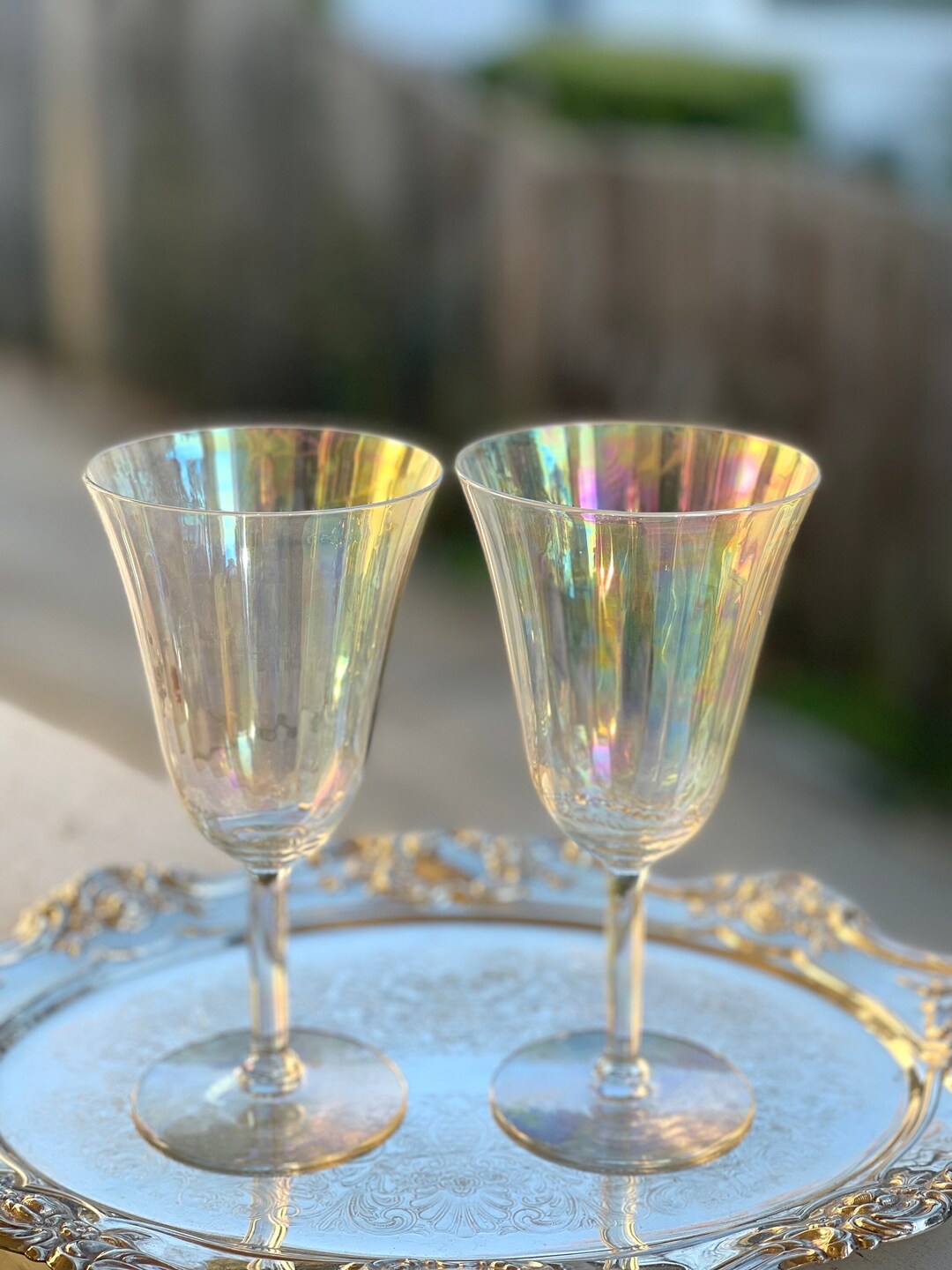 Fostoria Mother of Pearl Water Goblets/wine Glasses/iridescent Water