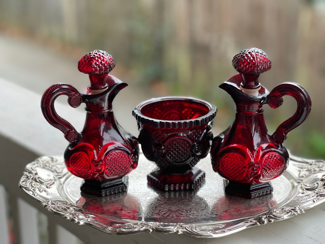 Avon Cape Cod Ruby Cruet and Stopper/red Oil and Vinegar Cruets/cape