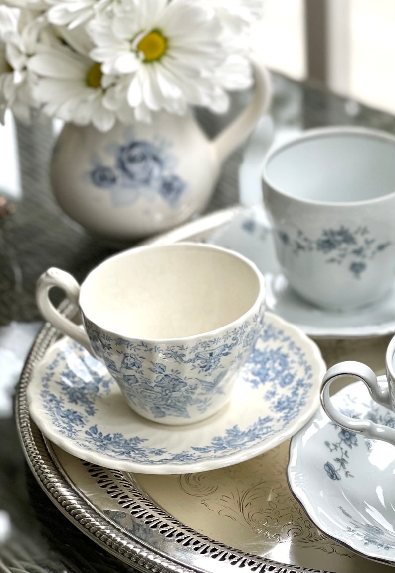 Last one Blue and White Cup and Saucer Sets/Wedding Teacups/Bridal Shower Tea/Tea Parties/Baby Shower Teacups/Teacups and Saucer sets image 10