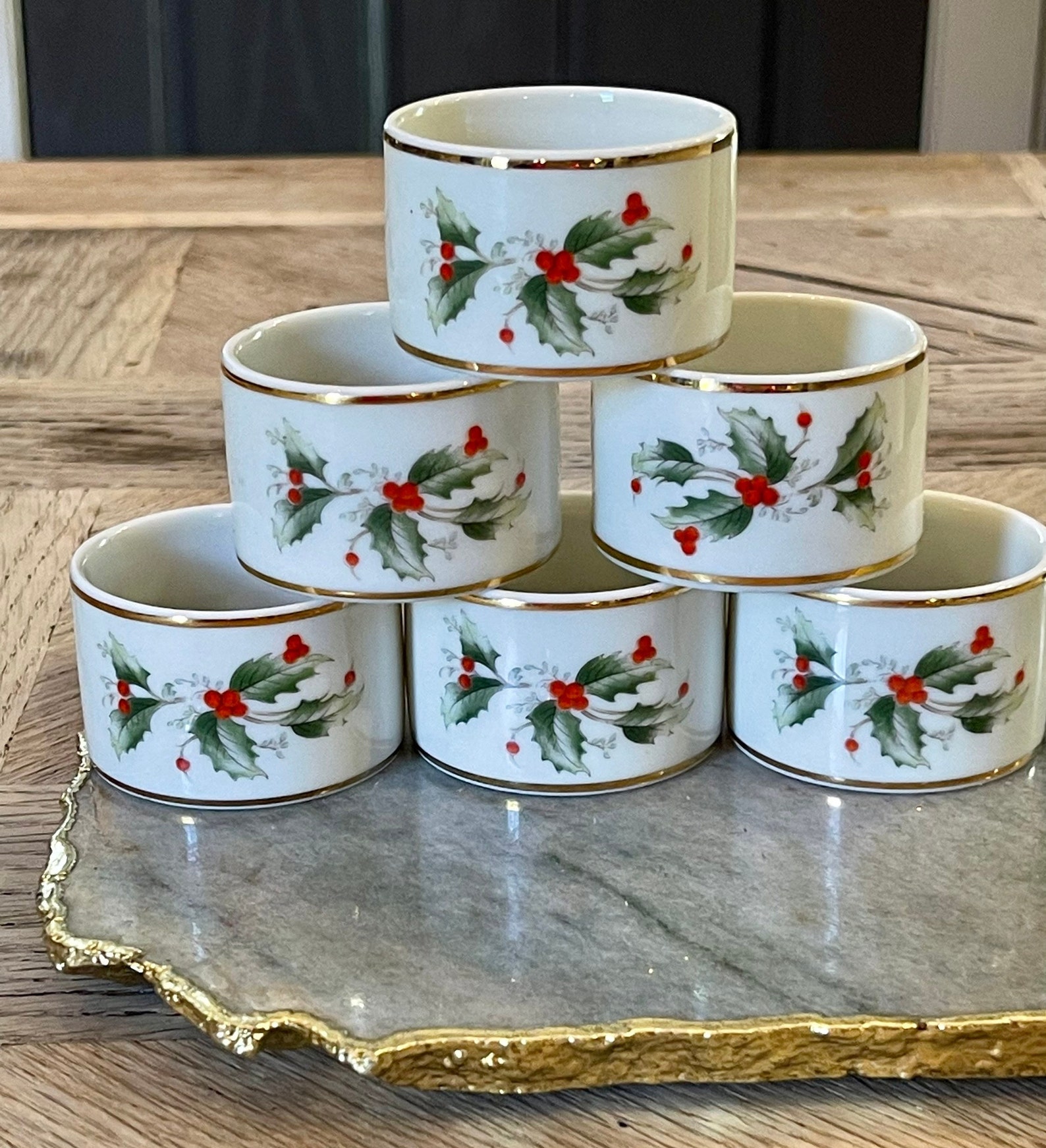 Vintage Royal Gallery Holly Napkin Rings Christmas Table Holiday Table