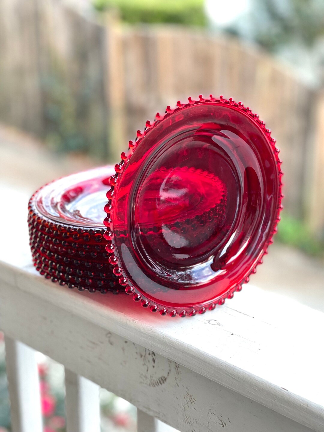 Viking Candlewick Ruby Salad Plates/red Luncheon Plates/red Glass